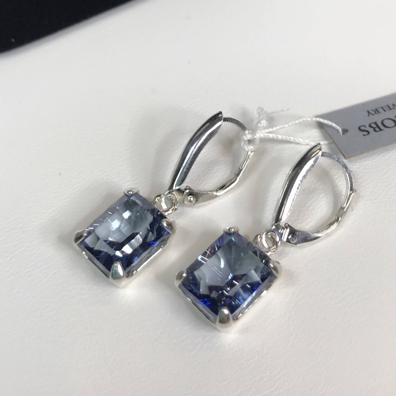 GORGEOUS 8ct Iolite Quartz Earrings Shield Leverbacks Blue Trending Jewelry Gift Wife Mom Fiancé Daughter Friend Bridal Baby Blue Iolite image 1