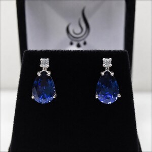 Boucles d'oreilles en saphir bleu taille poire, argent sterling, pierre de naissance de septembre, bijoux de mariage