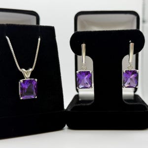 16.5ctw Emerald Cut Amethyst Earrings & Pendant Necklace Set February Birthstone Jewelry Gift image 7