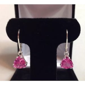 Beautiful 4ctw Trillion Cut Pink Sapphire Earrings Sterling Silver Drop Dangle Earrings Jewelry Gift Trending Triangle Cut Colored Sapphire
