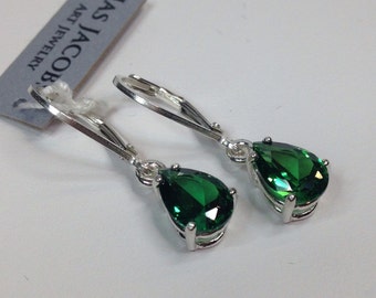 Beautiful 4ctw Pear Cut Emerald Leverback Earrings Sterling Silver Dangle Trending Jewelry Gift Holiday Emerald teardrop dangle May