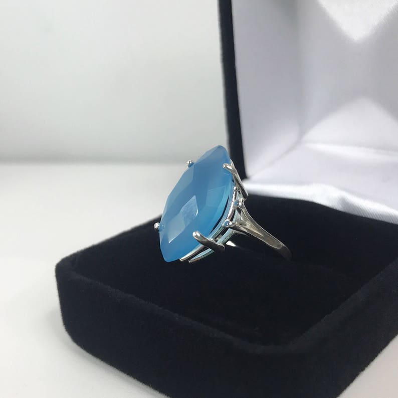 GENUINE 6.5ct Marquise Cut Turquoise Blue Chalcedony Ring Sterling Silver Size 6 7 8 9 Trending Jewelry Gift Mom Wife Daughter Bridal