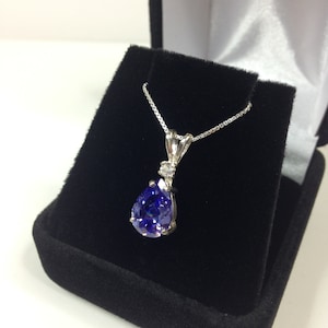 Beautiful Tanzanite & White Sapphire Pendant Necklace Sterling Silver Pear Cut Tanzanite Pendant Necklace with Accents Jewelry Trends