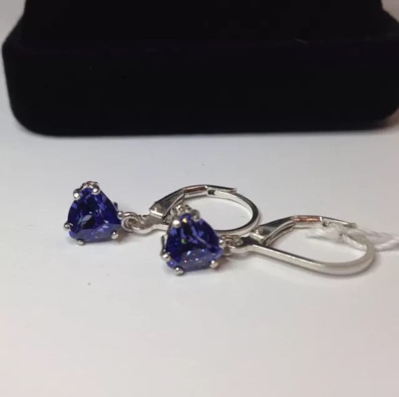 Beautiful 3ctw Trillion Cut Tanzanite & Sterling Silver Earrings Trillion Cut Tanzanite Leverback Fine Jewelry Trends Tanzanite Earrings image 3