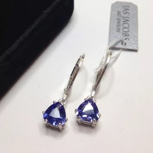 Beautiful 3ctw Trillion Cut Tanzanite & Sterling Silver Earrings Trillion Cut Tanzanite Leverback Fine Jewelry Trends Tanzanite Earrings image 1