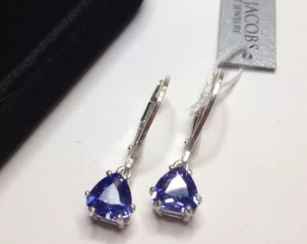 Beautiful 3ctw Trillion Cut Tanzanite & Sterling Silver Earrings Trillion Cut Tanzanite Leverback Fine Jewelry Trends Tanzanite Earrings