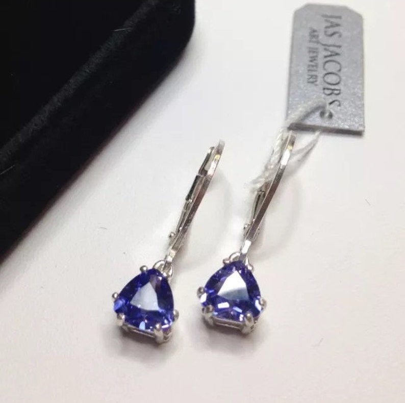 Beautiful 3ctw Trillion Cut Tanzanite & Sterling Silver Earrings Trillion Cut Tanzanite Leverback Fine Jewelry Trends Tanzanite Earrings image 1