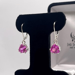 Beautiful 4ctw Trillion Cut Pink Sapphire Earrings Drop Dangle Leverback Earrings Trending Jewelry Gift Triangle Cut Colored Sapphires