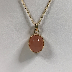 Beautiful 7ct Oval Cut Peach Moonstone Necklace 14k Gold Filled Trending Jewelry Gift     Peach Moonstone Pendant 18&quot;