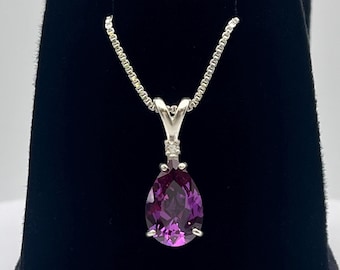 BEAUTIFUL 7ct Alexandrite & White Sapphire Sterling Silver Pear Pendant Necklace Jewelry Gift Color Change June Birthday