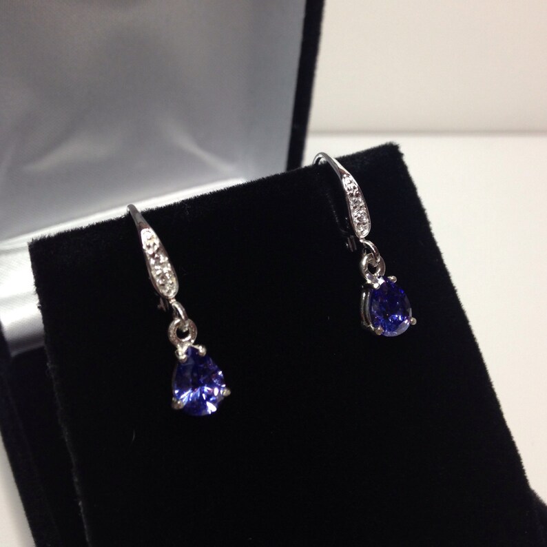 Beautiful Pear Cut Tanzanite Earrings Sterling Silver Earrings Pear Cut