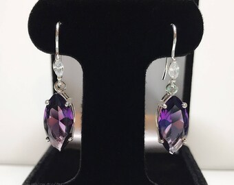 Beautiful 6.7ctw Marquise Cut Amethyst Earrings White Sapphire Sterling Silver Jewelry Gift Wife Bride Mom February Birthstone Dangle