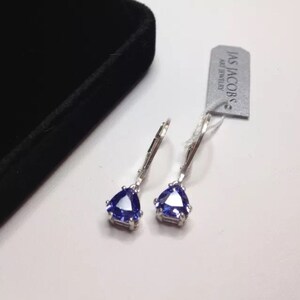 Beautiful 3ctw Trillion Cut Tanzanite & Sterling Silver Earrings Trillion Cut Tanzanite Leverback Fine Jewelry Trends Tanzanite Earrings image 4