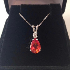 1.5ct Pear Cut Orange Padparadscha Sapphire Sterling Silver Accent White Sapphire Pendant Necklace Fine Jewelry Gift Orange Sapphire Necklac