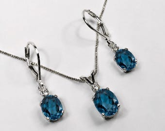 Oval London Blue Topaz Jewelry Set, Sterling Silver, White Sapphire Accents