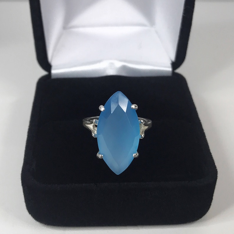 GENUINE 6.5ct Marquise Cut Turquoise Blue Chalcedony Ring Sterling Silver Size 6 7 8 9 Trending Jewelry Gift Mom Wife Daughter Bridal