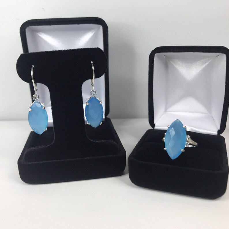 GENUINE 6.5ct Marquise Cut Turquoise Blue Chalcedony Ring Sterling Silver Size 6 7 8 9 Trending Jewelry Gift Mom Wife Daughter Bridal