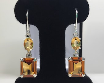 Gorgeous 8ctw Genuine Honey Citrine & Golden Citrine Earrings Drop Dangle Emerald Trending Jewelry Gift November Birthstone Madeira Citrine