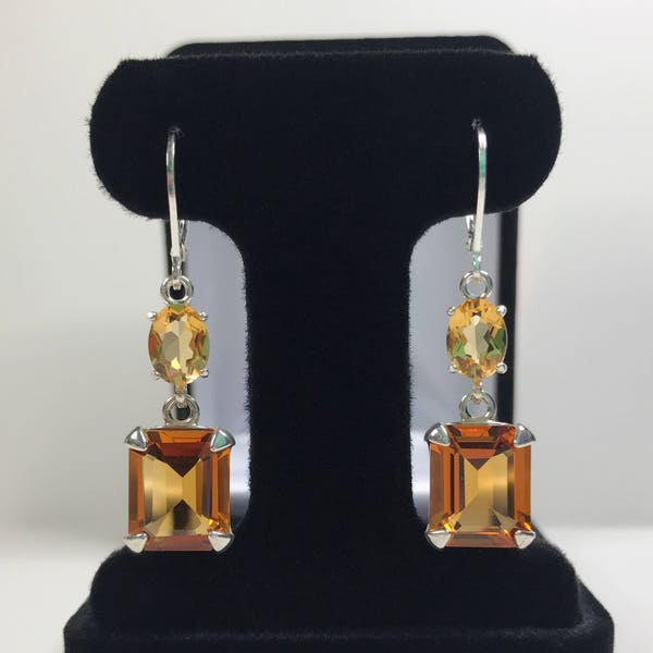 Gorgeous 8ctw Genuine Honey Citrine & Golden Citrine Earrings Drop Dangle Emerald Trending Jewelry Gift November Birthstone Madeira Citrine