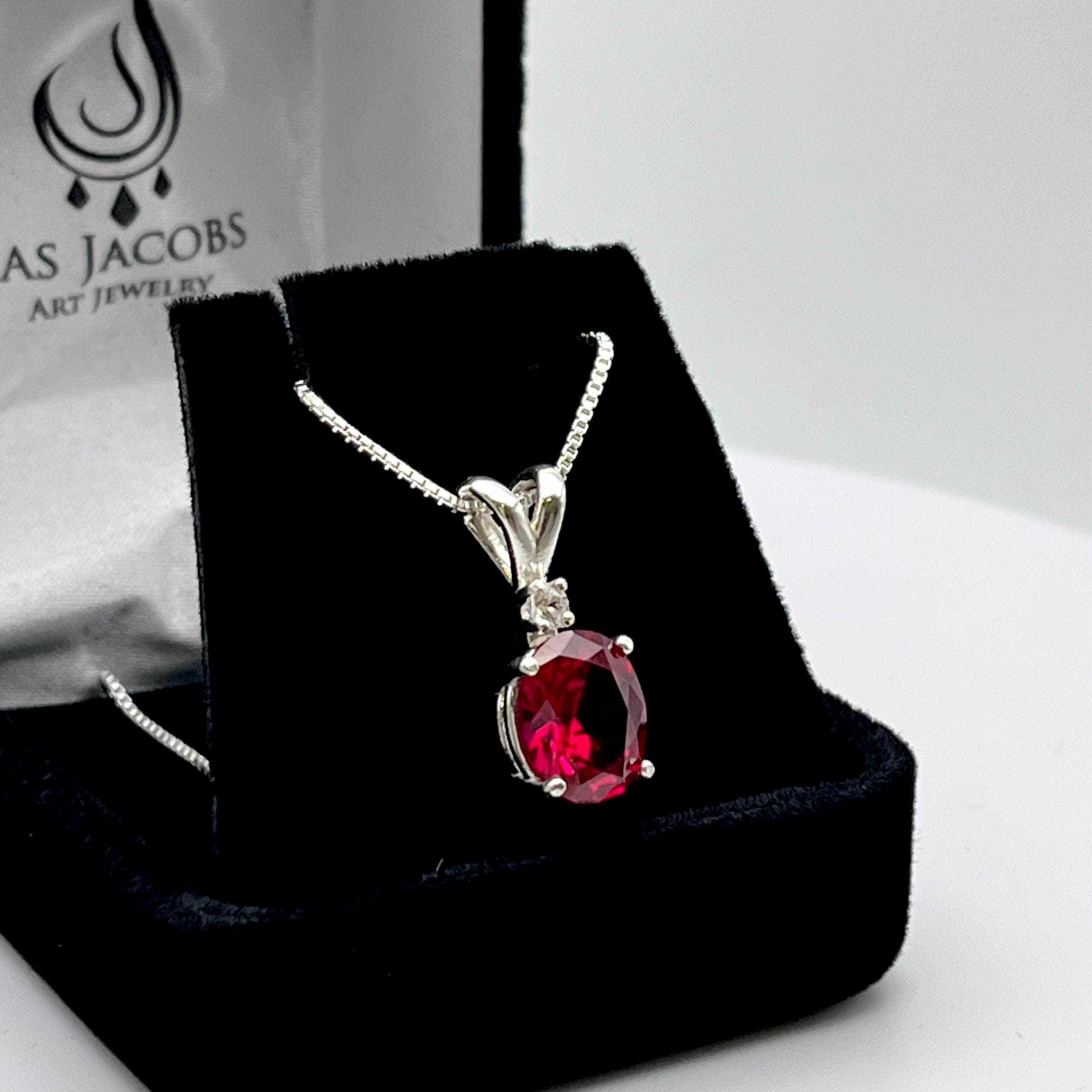 Beautiful 3ct Ruby Necklace Sterling Silver Pendant Necklace