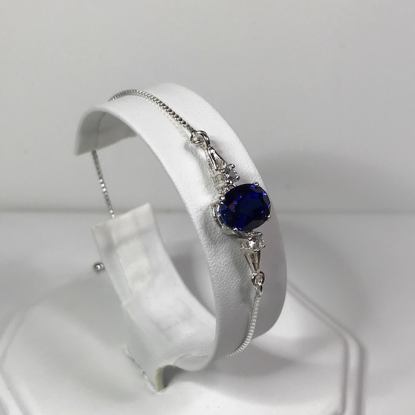 Beautiful 3.5ct Oval Cut Sapphire Bolo Bracelet White Sapphire Trending Jewelry Gift Mom Wife  Adjustable slide clasp Tassel September