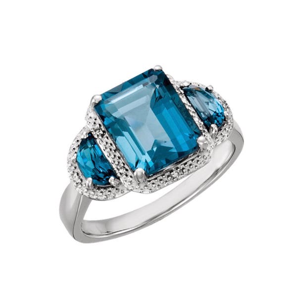 Gorgeous 4.5ctw Emerald Cut London Blue Topaz Ring 14k Gold with Diamond Accents Size 7 Deep Teal Topaz Trending Jewelry Gift Mom Bride Wife