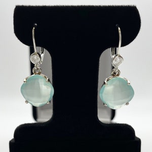 Genuine 10ctw Aquamarine Chalcedony Earrings Sterling Silver Gemstone Leverback Dangle Trending Jewelry Gifts