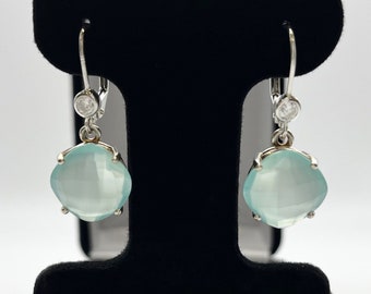 Genuine 10ctw Aqua Chalcedony Earrings Sterling Silver Gemstone Leverback Dangle Trending Jewelry Gifts