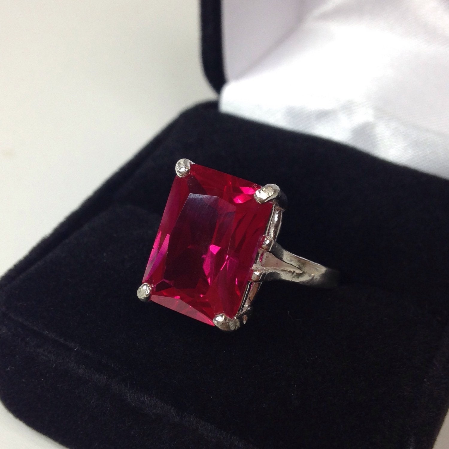 8ct Emerald Cut Ruby Ring Sterling Silver Sz 4 5 6 7 8 9 10