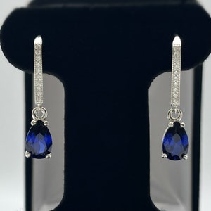 3.6ctw Pear Cut Blue Sapphire Earrings Teardrop Dangle September Birthstone Jewelry Gift
