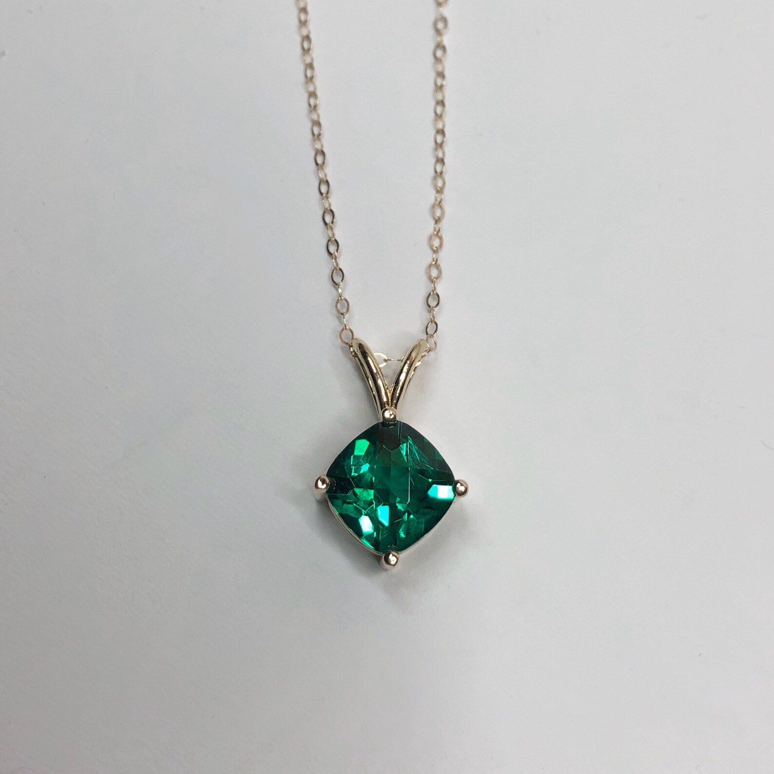 Beautiful 8mm Cushion Cut Emerald Necklace Pendant 14k Gold Etsy