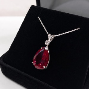 7.5ct Pear Cut Ruby Necklace White Sapphire accent Sterling Silver