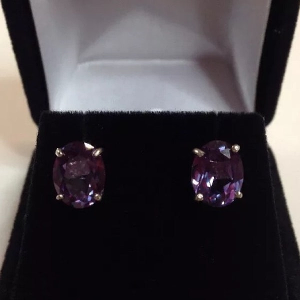 GORGEOUS 5ctw Alexandrite 14k Gold or 10k Gold or Sterling Oval Cut Stud Earrings Oval Alexandrite Stud Gemstone Jewelry Trending Stones