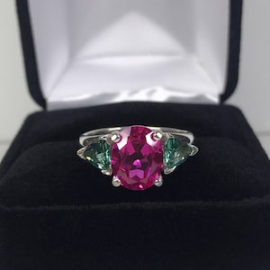 Gorgeous 5ctw Pink Sapphire & Tourmaline Watermelon Ring Sterling Silver Sized 5 6 7 8 9 10 11 Trending Jewelry Gift Summer Ring