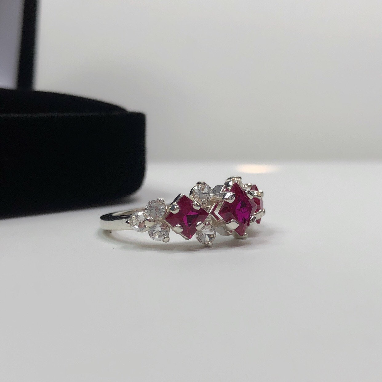 BEAUTIFUL 3ctw Princess Cut Ruby Ring White Sapphire 10k 14k - Etsy UK