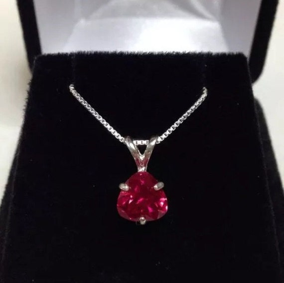 Beautiful Ruby & Sterling Silver Solitaire Pendant Necklace