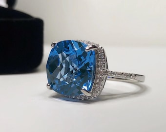 6ct Swiss Blue Spinel Ring White Sapphire Halo Trending Jewelry Gift Topaz