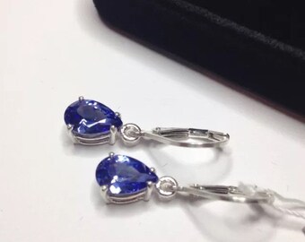 Boucles D'oreilles En Argent 925 Avec Tanzanite – Fermoir à Bestiole – Neuf Avec étiquettes