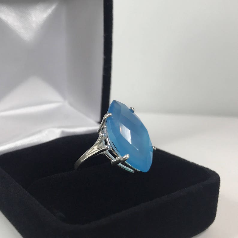GENUINE 6.5ct Marquise Cut Turquoise Blue Chalcedony Ring Sterling Silver Size 6 7 8 9 Trending Jewelry Gift Mom Wife Daughter Bridal