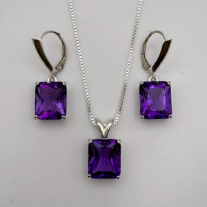 16.5ctw Emerald Cut Amethyst Earrings & Pendant Necklace Set February Birthstone Jewelry Gift image 6