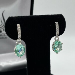 Boucles d'oreilles ovales 4 carats en spinelle vert glacier en argent sterling Bijoux de mariée Cadeau image 3