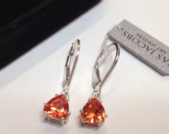 Beautiful 2ctw Trillion Cut Orange Padparadscha Sapphire & Sterling Silver Leverback Earring Fine Jewelry Gift Orange Sapphire Triangle Drop