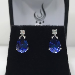 Beautiful 5ctw Pear Cut Sapphire Earrings Blue & White Sapphire Post Jewelry Bridal Gift    Teardrop Sapphire Earrings