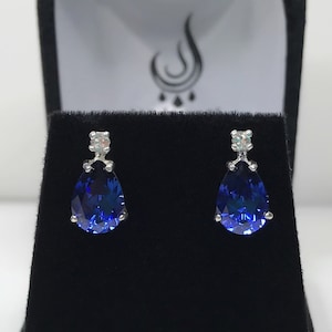 Beautiful 5ct Pear Cut Sapphire Earrings Blue & White Sapphire Post Jewelry Bridal Gift Mother Wife Daughter Teardrop Sapphire Earrings image 1