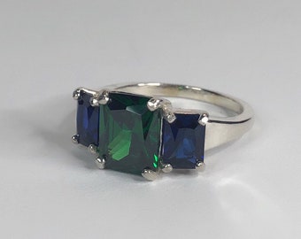 Gorgeous 5.5ctw Emerald & Sapphire Ring 10k or 14k Gold Size 6 7 8 9 10 Multi Stone Jewelry Gift Bride Fiance Mother Two Birthstone Ring