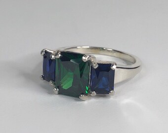 Gorgeous 5.5ctw Emerald & Sapphire Ring 10k or 14k Gold Size 6 7 8 9 10 Multi Stone Jewelry Gift Bride Fiance Mother Two Birthstone Ring