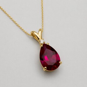 7.5ct Teardrop Ruby Necklace, White Sapphire Accent, 10k or 14k Gold, July Birthstone, Heirloom Jewelry Gift