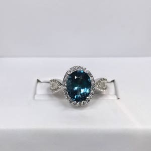 Gorgeous 3.4ctw London Blue Topaz Ring  & White Sapphire Sterling Silver Size 7 8 Trending Jewelry Gift Mom Wife Deep Teal Blue Topaz Dec
