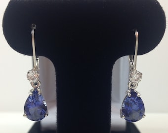 Beautiful 6ct Sapphire Sterling Silver Earrings Pear Cut Blue Sapphire Leverback earrings Trending Jewelry Gift Trends bride mom accents