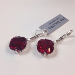 Beautiful Cushion Cut Ruby Earrings Sterling Silver Drop Dangle Lever ...